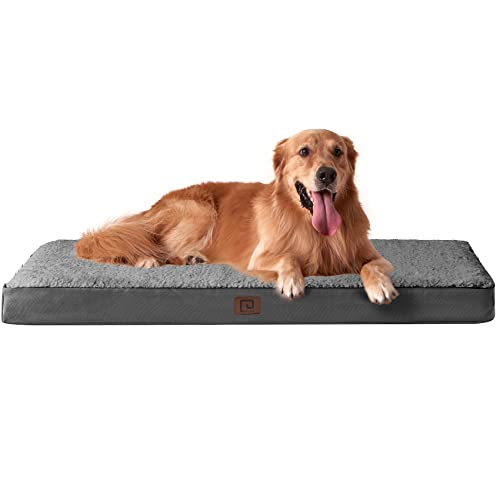 EHEYCIGA Washable Dog Beds for Large Dogs, Orthopedic Dog Bed for Crate with Removable Cover, Egg Crate Foam Pet Bed Mat for Medium Large Dogs Mattress Cushions, Fits Up to 60 Lbs Pets, Grey