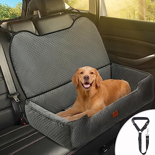 ELEGX Dog Car Seat,for Large Dog or 2 Small/Medium Dogs,Soft Short Plush Fabric,Can Convert into Cushion,Dog Travel Bed, Non-Slip Base for Travel Safety, with Storage Pocket,Detachable & Easy Clean