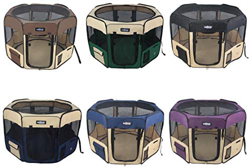 EliteField 2-Door Soft Pet Playpen, Exercise Pen, Multiple Sizes and Colors Available for Dogs, Cats and Other Pets (48" x 48" x 32"H, Beige+Green)