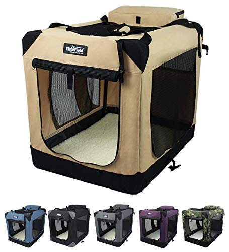 EliteField 3-Door Folding Soft Dog Crate (2 Year Warranty), Indoor & Outdoor Pet Home, Multiple Sizes and Colors Available (36" L x 24" W x 28" H, Beige)