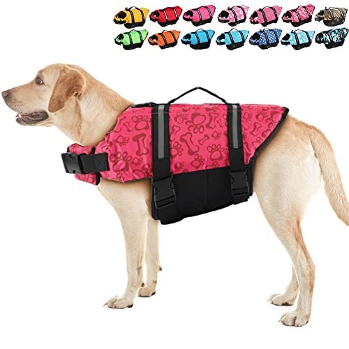 EMUST Dog Life Preserver, Dog Flotation Vest for Swimming, Beach Boating with High Buoyancy, Dog Flotation Vest for Small/Medium/Large Dogs, Red Bones, M