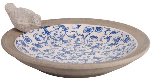 Esschert Design USA Ceramic Birdbath-Blue/White