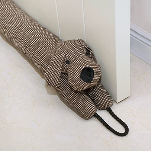 Estimber Under Door Draft Stopper Decorative Wind Stopper 32 inch for Door & Window, Weighted Animal Air Draft Stopper Snake Noise Blocker for Bottom of Door with Hanging Loops - Brown Dog