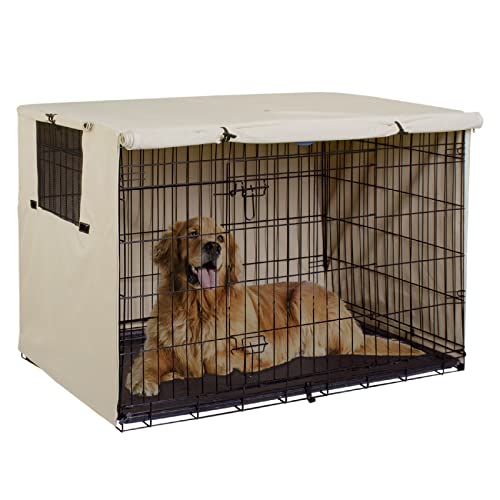 Explore Land 36 inches Dog Crate Cover - Durable Polyester Pet Kennel Cover Universal Fit for Wire Dog Crate (Light Tan)