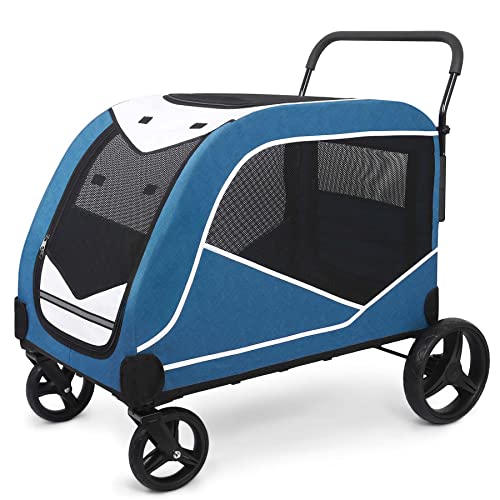 Extra Large Dog Stroller - Pet Stroller for Medium Large Dogs with 4 Wheels Foldable Dog Wagon - Adjustable Handle & Breathable Mesh - Dog Jogger Cart Suitable for Small to Large Dogs Up to 132lbs