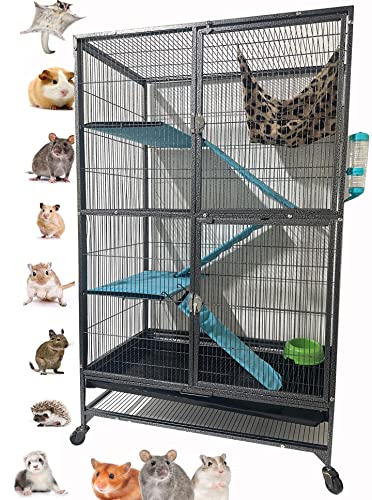 Extra Large Two Full Story Tight 1/2-Inch Bar Spacing Double Large Front Doors for Feisty Ferret Chinchilla Rat Mouse Hamster Gerbil Small Animals Critters Rolling Stand Cage