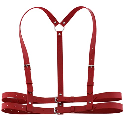 eYLun Women Leather Harness Belt Punk Body Waist Belt Adjustable Goth Waist Straps Belt Red