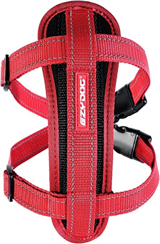 EzyDog Premium Chest Plate Custom Fit Reflective No-Pull Padded Comfort Dog Harness - Perfect for Training, Walking, and Control - Includes Car Restraint Attachment (Medium, Red)