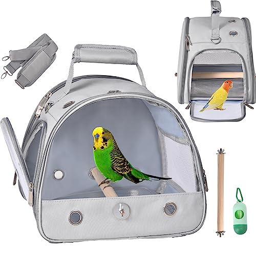 FCQQYWZ Bird Carrier Travel Cage with Stand, Small Pet Carrier Bag with Shoulder Strap, Pet Lightweight Breathable Bird Travel Cage Travel Bag for Parrot, Portable Bird Parrot Parakeet Carrier(Gray)