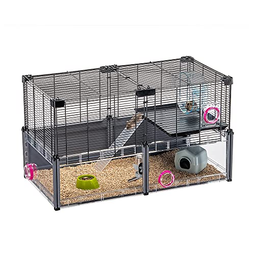 Ferplast Large Hamster Cage, Mouse Cage MULTIPLA Hamster, in Metal Mesh and Recycled Plastic, with Accessories, Modular, Black,Small