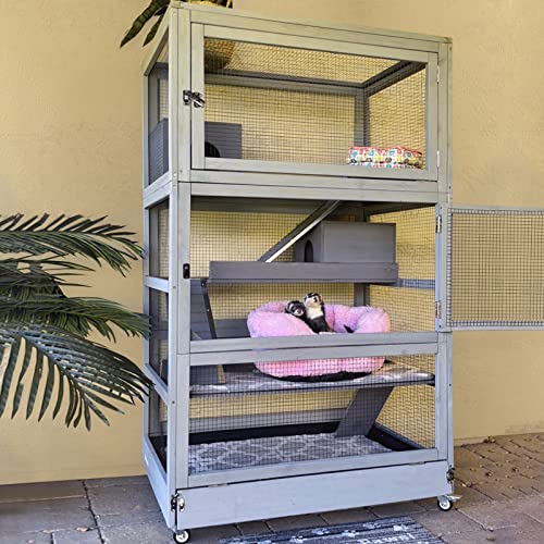 Ferret Cage Chinchilla Cage Large 4 Levels Critter Nation Cage Perfect for Ferret,Chinchilla, Rat, Squirrel, Lizard and Other Small Animal,Upgrade Anti-Chewing (Grey)