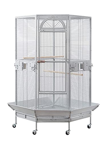Flyline Corner Bird Cage for Cockatiel Parakeet Black and White (White Vein)