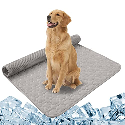 FONESO Pet Cooling Mat Summer Cooling Mat Ice Silk Washable Sleeping Pad for Cats, Dogs, Sofa,Kennels, Bed (XXL-59" x 40", Grey)