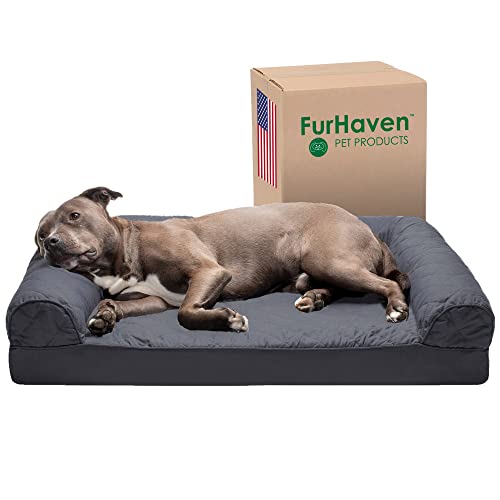 Furhaven Orthopedic Dog Bed for Large/Medium Dogs w/ Removable Bolsters & Washable Cover, For Dogs Up to 55 lbs - Quilted Sofa - Iron Gray, Large