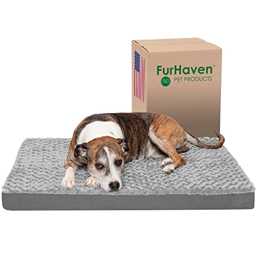 Furhaven Orthopedic Dog Bed for Large/Medium Dogs w/ Removable Washable Cover, For Dogs Up to 55 lbs - Ultra Plush Faux Fur & Suede Mattress - Gray, Large