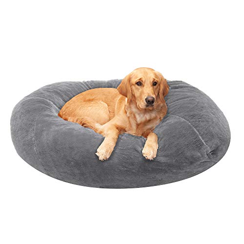 Furhaven Soft & Cozy Dog Bed for Large Dogs, Refillable w/ Removable Washable Cover & Liner, For Dogs Up to 95 lbs - Plush Faux Fur Bean Bag Style Ball Bed - Gray Mist, XL/Jumbo