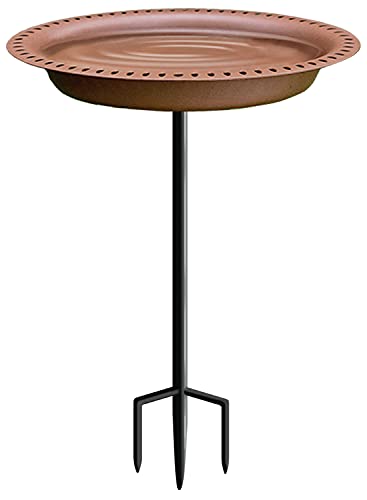 Garbuildman Extra-Large Freestanding Birdbaths Bowl, Detachable Decoration Spa with Metal Stake Stand & Birdfeeder for Outdoor Garden, Oval Style, Chocolate
