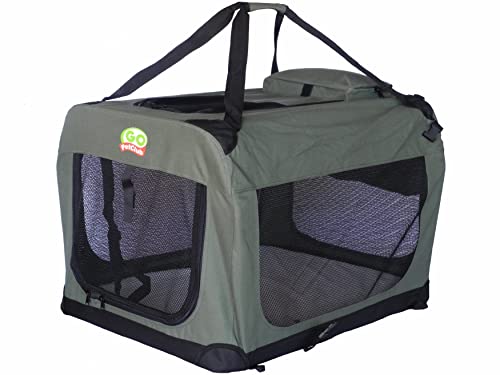 Go Pet Club 28" Soft Collapsible Dog Crate for Dogs, Portable Pet Carrier, Thick Padded Pet Travel Crate for Indoor & Outdoor, Soft Sided Pet Foldable Kennel Cage with Durable Mesh Windows, Sage Green