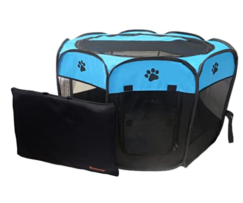 Gommle Portable Pet Playpen for Small Cat Dog Puppy Rabbit,Cat Kitten Playpen Indoor Outdoor with Carrying Case,Waterproof Bottom and Removable Zipper Top (S(28.7" x 28.7" x 16"), Blue)