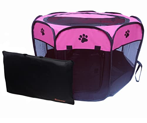 Gommle Portable Pet Playpen for Small Cat Dog Puppy Rabbit,Cat Kitten Playpen Indoor Outdoor with Carrying Case,Waterproof Bottom and Removable Zipper Top (S(28.7" x 28.7" x 16"), Rose)