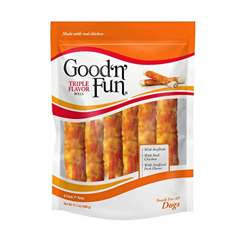 Good'n'Fun Triple Flavor 7 inch Rolls, Chews for Dogs, 6 Count (Pack of 1)