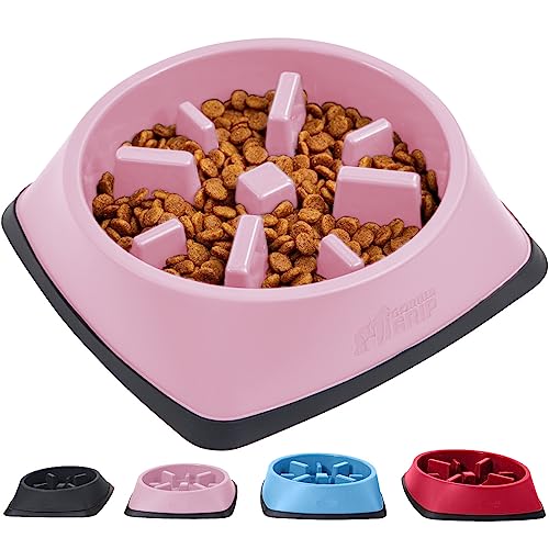 Gorilla Grip Slip Resistant Slow Feeder Cat and Dog Bowl, Slows Down Pets Eating, Prevent Overeating, Feed Small, Large Pets, Fun Puzzle Design, Dogs Cats Bowls for Dry and Wet Food, 1 Cup, Pink