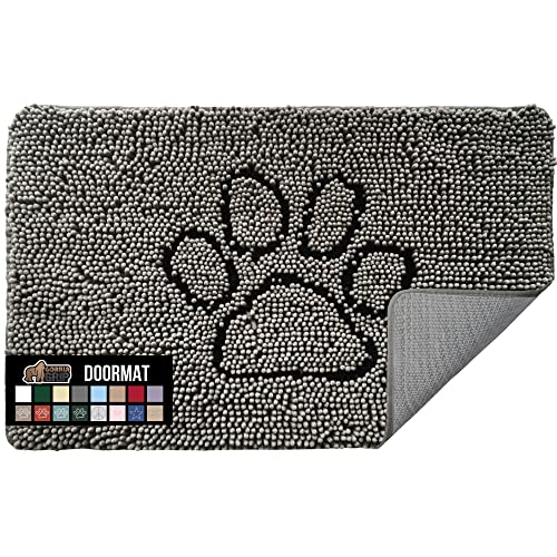 Gorilla Grip Soak Stopper Absorbent Indoor Chenille Doormat, Muddy Dog Washable Mat, Quick Dry Soft Microfiber, Durable Rubber Backing, Absorbs Water and Moisture, Door Mat for Entry, 30x20, Gray