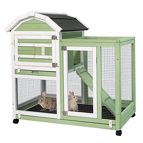 Gowoodhut Rabbit Hutch Indoor Bunny Hutch - Rabbit Hutch Outdoor Bunny Hutch Two Story Indoor Bunny Hutch with 2 Deeper No Leak Trays Waterproof Asphalt Roof