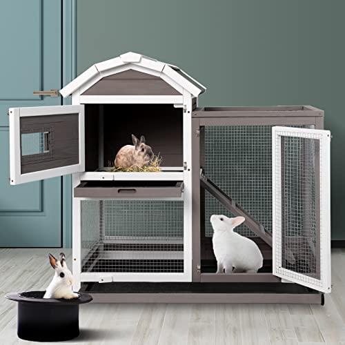 Gowoodhut Rabbit Hutch Indoor Rabbit Cage - Rabbit Hutch Outdoor Bunny Hutch Two Story Rabbit Cage Indoor Rabbit Hutch with 2 Deeper No Leak Trays Waterproof Asphalt Roof