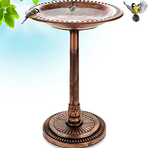 Gray Bunny 29" Bird Baths for Outdoors, Tall Bird Bath, Stylish Design with Steel Ground Anchors for Lawn, Patio or Garden - Bronze