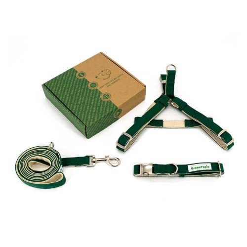 GreenTopic Hemp Dog Accessories Bundle.Hemp Dog Leash,Hemp Green Dog Collar & Hemp Step in Harness for Small Dogs & Medium Dogs.Green Hypoallergenic Dog Collar,Harness & Leash. Hemp Dog Combo