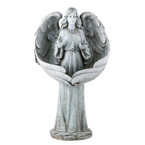 Guardian Angel Resin Bird Feeder Statue, Outdoor Bird Baths, Religious Garden Home Decor, 21.25 Inches