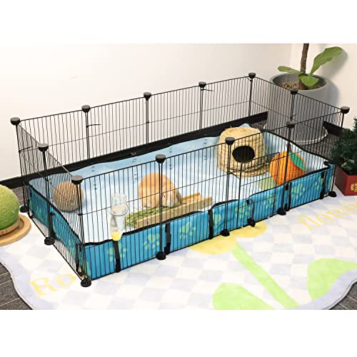 Guinea Pig Cages 8 Sq Ft Expandable C&C Cage Habitats for 2 Small Animal House Pet Playpen Metal Grids Indoor Rabbit Fence Hedgehog Cage with PVC Liner, 48 x 24 x 16 inch, 12 Panels, by CHEGRON