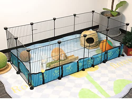 Guinea Pig Cages 8 Sq Ft Expandable C&C Cage Habitats for 2 Small Animal House Pet Playpen Metal Grids Indoor Rabbit Fence Hedgehog Cage with PVC Liner, 48 x 24 x 16 inch, 12 Panels, by CHEGRON