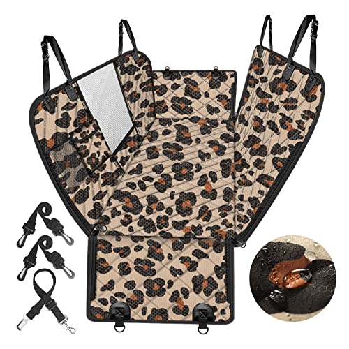 HABOPET Dog Seat Cover, Waterproof Non-Slip Scratchproof Dog Car Seat Cover for Back Seat, Dog Back Seat Cover with Storage Pockets Mesh Visual Window for Cars Trucks and SUVs(Leopard Print)