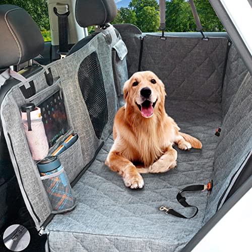 Hanjo Pets Car Dog Cover Back Seat - Car Hammock Waterproof for Backseat with Mesh Window Multiple Pockets for Car/SUV Nonslip Rubber Washable Material