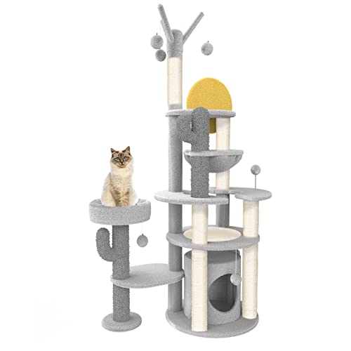 Hawsaiy 72 Inches Cat Tree Tower for Indoor Cat Kitten Furniture Condo with Scratching Sisal Posts, Hammock, Ball Toys and Perch in to The West