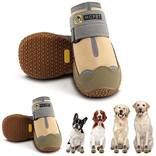 Hcpet Dog Boots Waterproof Dog Shoes for Medium Large Dogs, Anti-Slip Dog Booties Paw Protector for for Hot Pavement Winter Snow Hiking with Reflective Straps 4PCS, 3 (width 1.77 inch) for 31-38 lbs