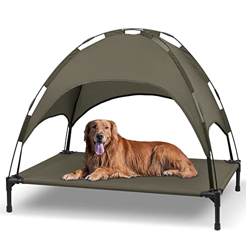 Heeyoo Elevated Dog Bed with Canopy, Outdoor Dog Cot with Removable Canopy Shade Tent, Portable Raised Pet Cot Cooling Bed for Dogs and Cats, 42 inches