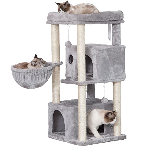 Hey-Brother Cat Tree,Multi-Level Cat Condo for Large Cat Tower Furniture with Sisal-Covered Scratching Posts, 2 Plush Condos, Big Plush Perches MPJ011W