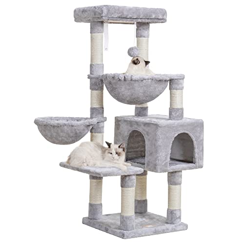 Heybly Cat Tree, Cat Tower for Indoor Cats,Multi-Level Cat Furniture Condo with 2 Cozy Basket and Scratching Posts Light Gray HCT013W