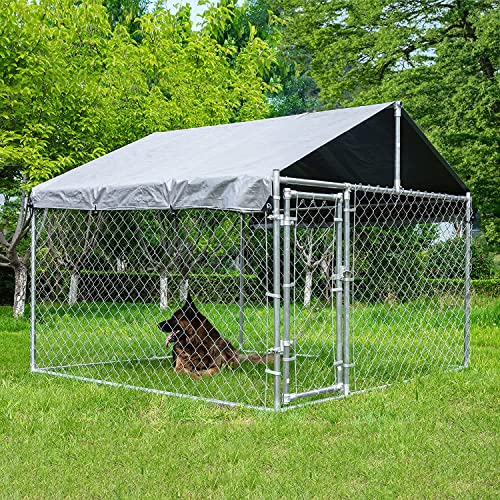 HITTITE Large Outdoor Dog Kennel, Heavy Duty Cage, Anti-Rust Pens Fence with Waterproof UV-Resistant Cover and Secure Lock