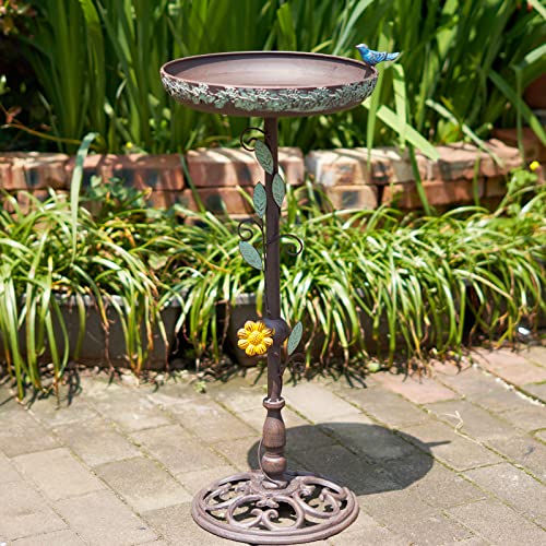 HLQMFHT 11.8" W x 26.2" H Cast Iron Pedestal Bird Bath, Bird Baths for Outdoors,Vintage Metal Bird Bath Bowl,Bird Feeder Seed Tray Garden Yard Decoration