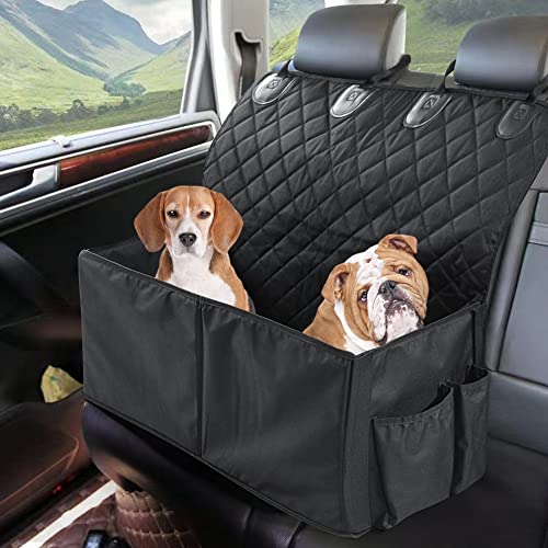 HOMBYS Dog Car Seat for Medium or 2 Small Dogs,Soft Dog Booster Seats with Storage Pockets and Clip-On Leash Portable Dog Car Travel Carrier Bed (15.7x32.6x13.8 Inch, Black)