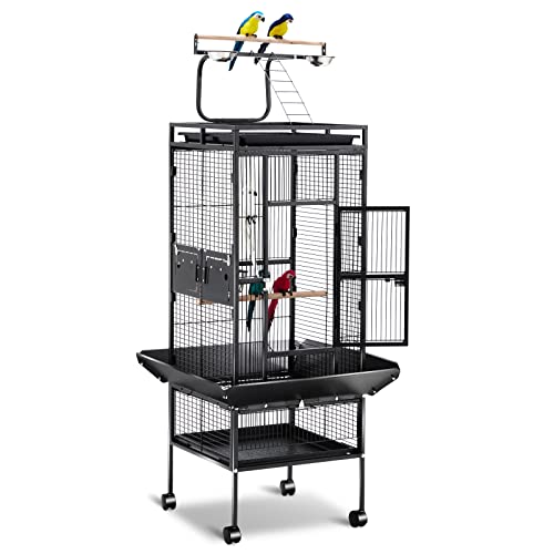 Homguava Bird Cage with Play Top and Rolling Stand Bird Cage for Parakeets, Parrot, Cockatiel, Chinchilla, Conure, Cockatoo, Lovebird, Pet House Wrought Iron Birdcage, Black (61-inch)