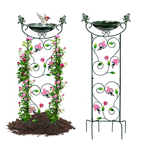 HONGLAND Trellis Bird Baths for Outdoors, 40 Inch Height Garden Plant Trellis Bird Feeders, Backyard Vintage Decor, Bird Bath Bowl Can be Paired Solar Fountain Pump, Yard Decorations Flower Fairy