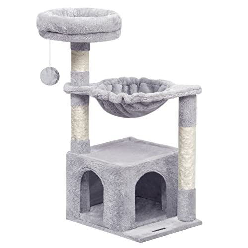 HOOBRO Small Cat Tree Tower with Luxury Condo, Basket Hammock for Indoor Kittens with Scratching Posts, Kittens Pet Activity Tree Play House Furniture, Toy Furball on Top, Stable and Firm LG07SCT03