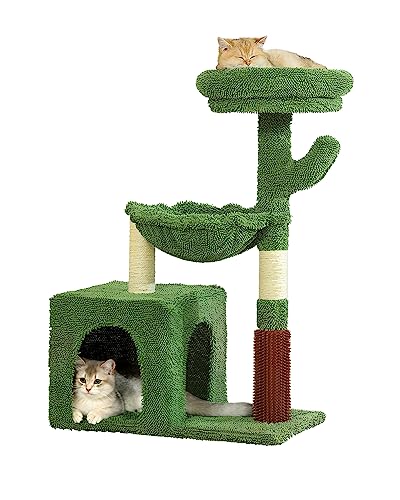 HOOPET Cat Tree Tower,34 INCHES Cactus Cat Tower for Indoor Cats, Multi-Level Cat Tree with Scratching Posts Plush Basket &Viewing Perch for Play Rest