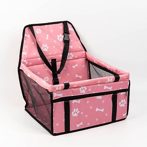 House of Elon LLC Pet Car Booster Seat Travel Carrier Cage, Breathable Folding Soft Washable Travel Bags for Dogs Cats or Other Small Pet (Pink Footprint)