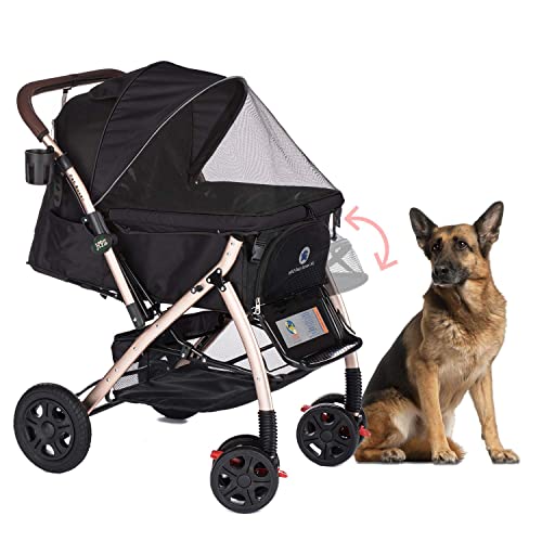 HPZ-PR America HPZ Pet Rover Premium Heavy Duty DogCat Stroller Travel Carriage CompartmentZipperless EntryPump-Free Rubber Tires Small, Medium, Large Pets (Black 2nd-Gen.), X-Large (Pack of 1)